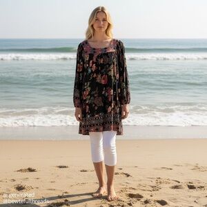 American Rag Cie S boho baby  doll tunic with short puff sleeves